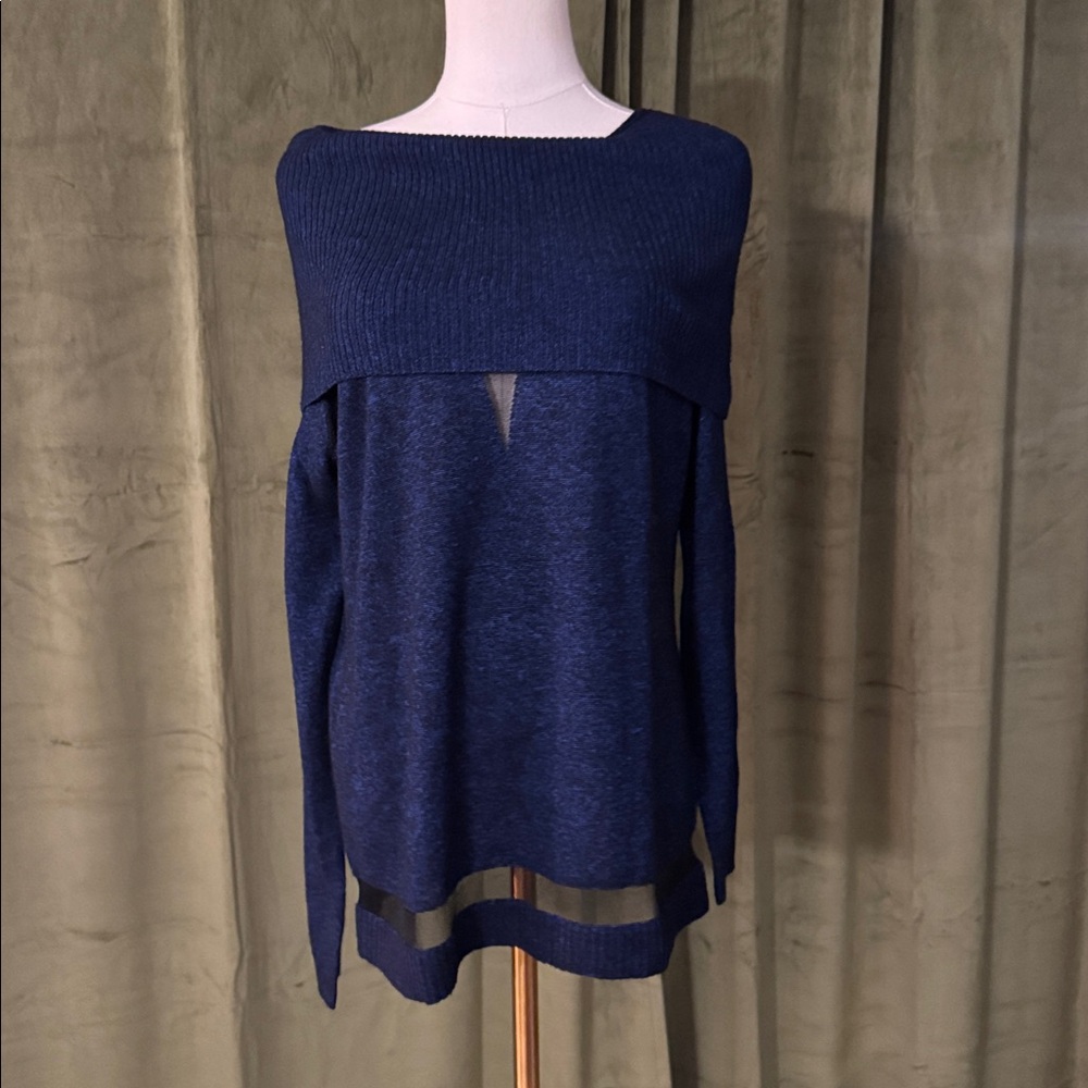 Lafayette 148 New York Navy Ribbed Knit Sweater